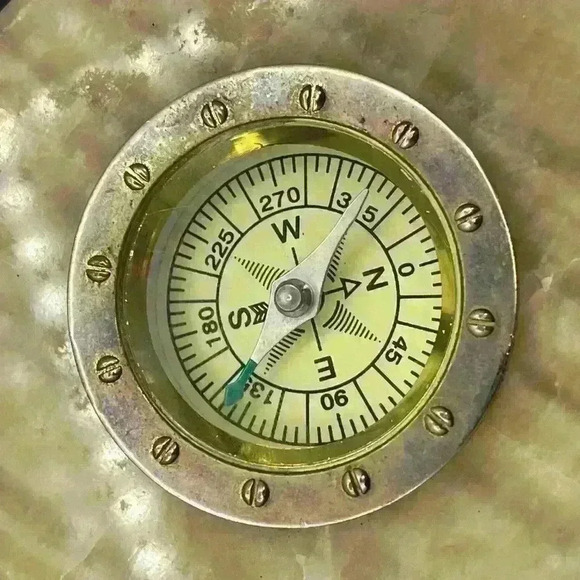 Vintage Desk Paperweight Directional  COMPASS Mounted in Marble WNN Taiwan - Picture 3 of 6